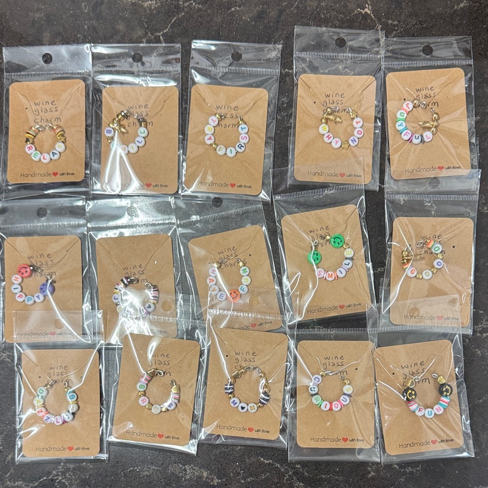 Lot of handmade Colorful Beaded Wine Glass Charms Set